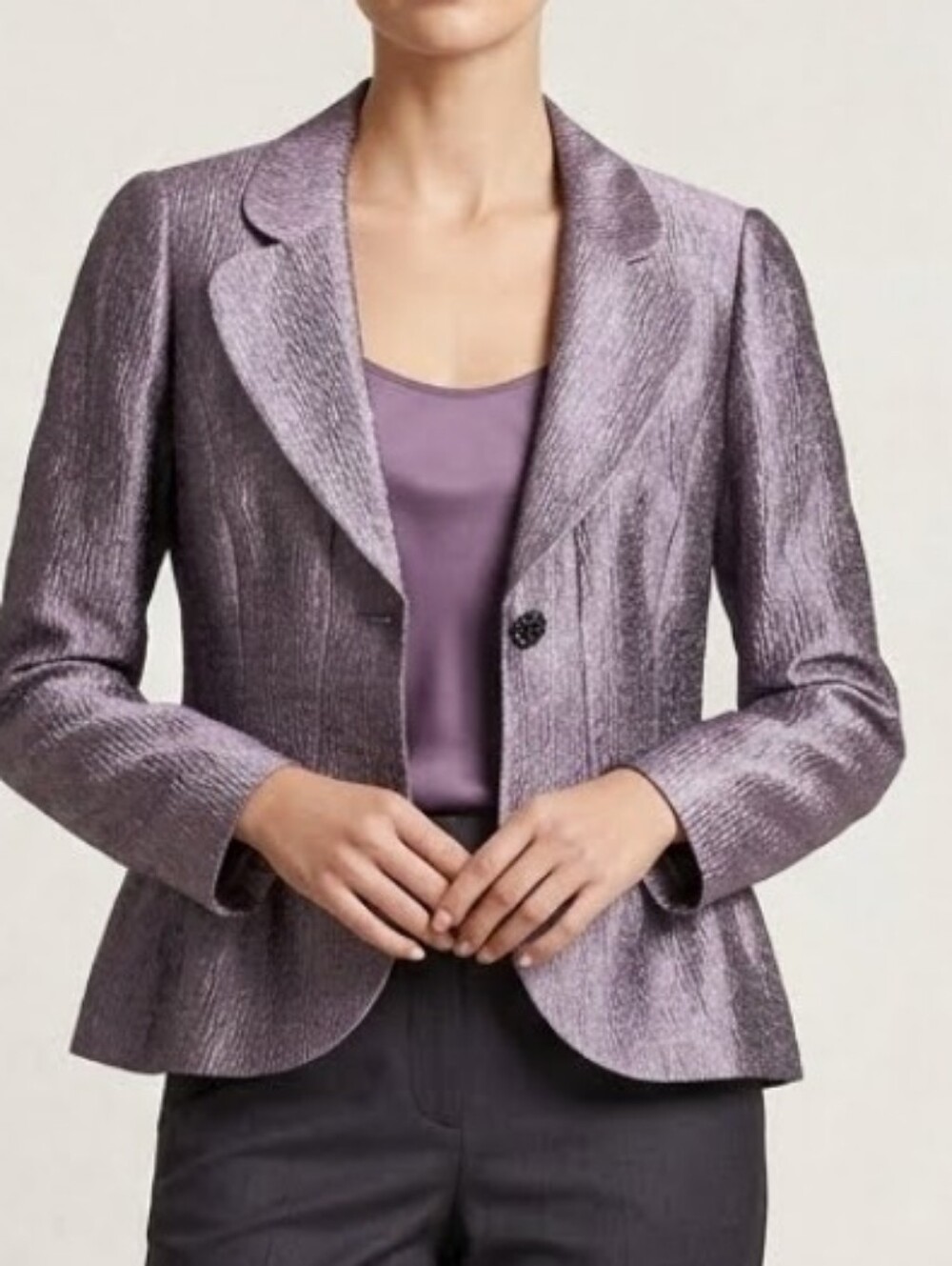Adrianna Papell Occasions Lavender Metallic Crinkle Evening Jacket Peplum Sz 10